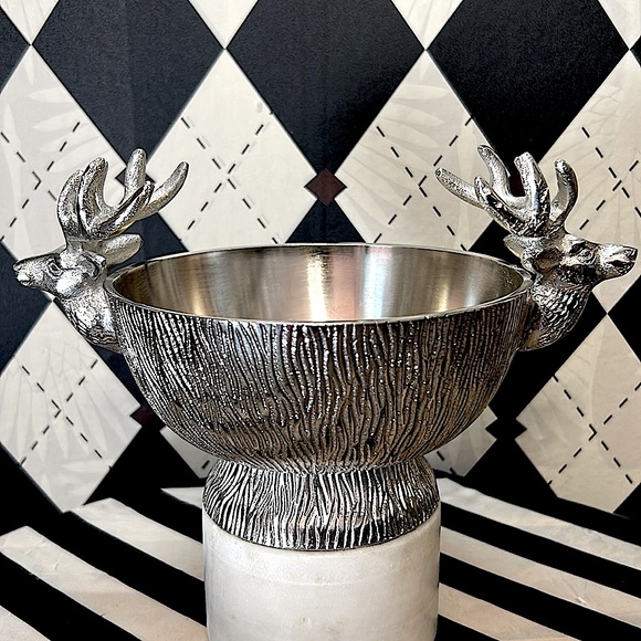Other - Stag Head Bowl – Shined Silver-Tone Lodge Decor